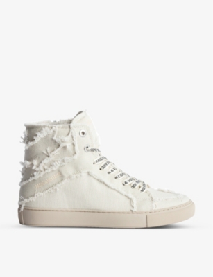 ZADIG & VOLTAIRE ZADIG&VOLTAIRE WOMENS FLASH FLASH ZV1747 RAW-EDGE CANVAS HIGH-TOP TRAINERS,66074213