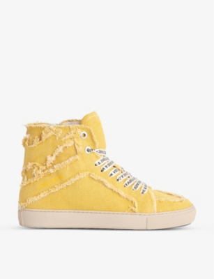 ZADIG & VOLTAIRE ZADIG&VOLTAIRE WOMEN'S JOY FLASH ZV1747 RAW-EDGE CANVAS HIGH-TOP TRAINERS,66307496