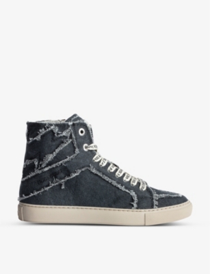 Zadig & Voltaire Flash Zv1747 Raw-edge Canvas High-top Trainers In Noir