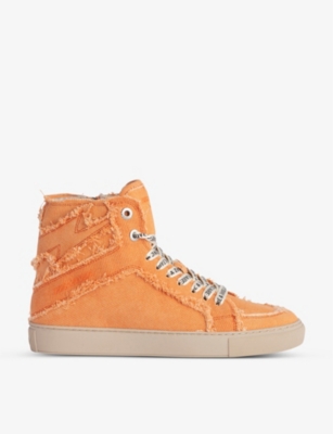 ZADIG & VOLTAIRE ZADIG&VOLTAIRE WOMENS ORANGE FLASH ZV1747 RAW-EDGE CANVAS HIGH-TOP TRAINERS,66307588