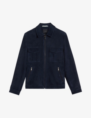 Ted Baker Mens Navy Amped Patch-pocket Suede Jacket