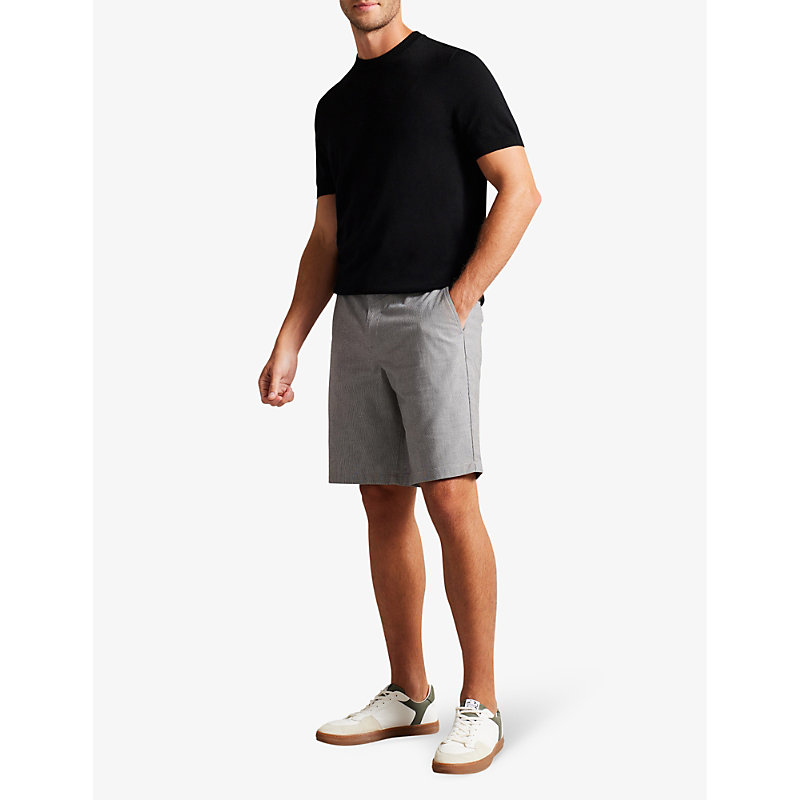 Shop Ted Baker Mens Black Tura Dogtooth-print Stretch-cotton Shorts