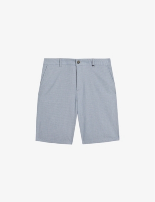Ted Baker Mens Blue Tura Dogtooth-print Stretch-cotton Shorts