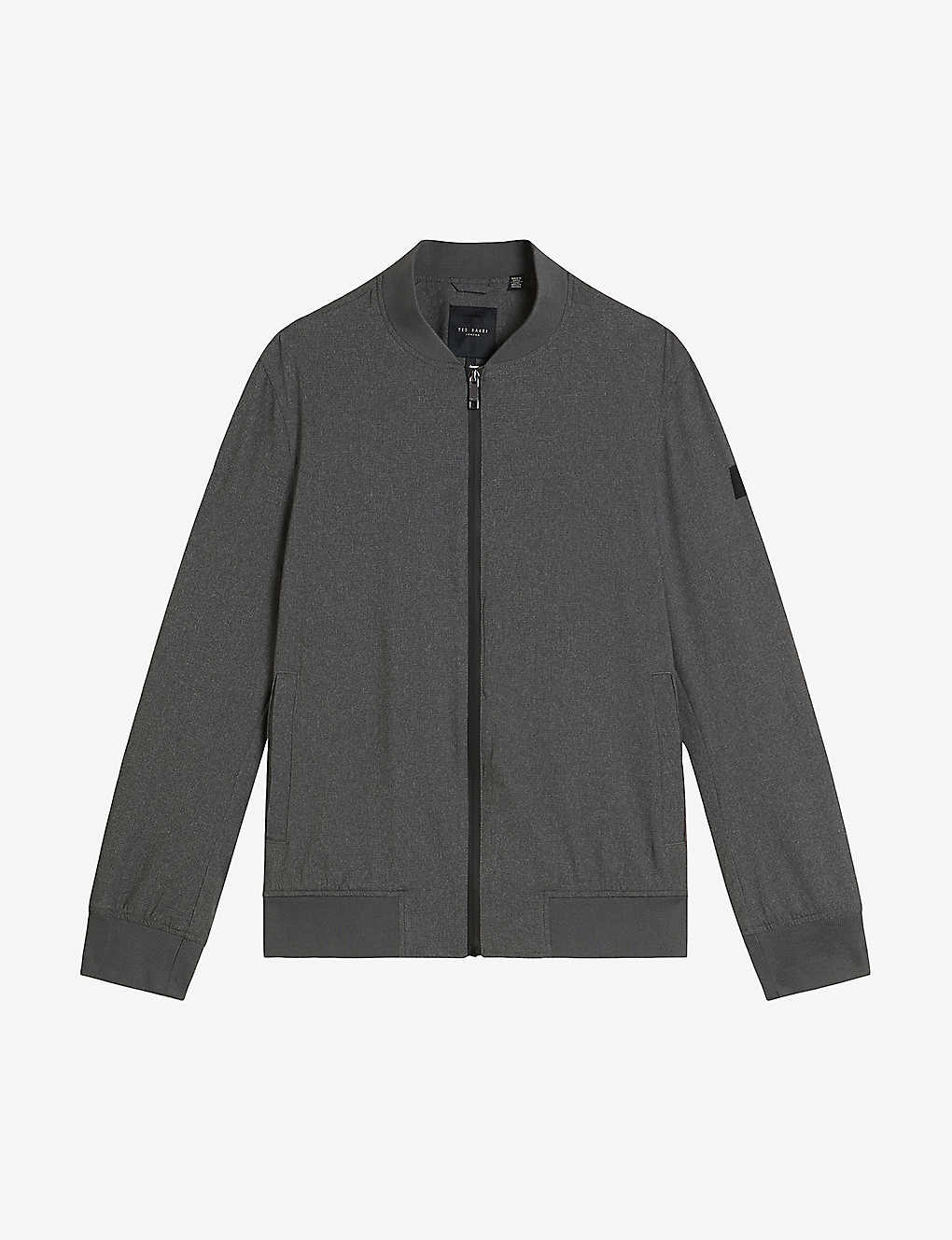 Shop Ted Baker Elmhrst Logo-patch Woven Bomber Jacket In Grey