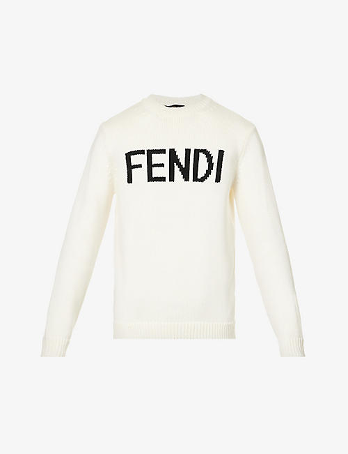 FENDI: Logo-intarsia crewneck wool-knit jumper
