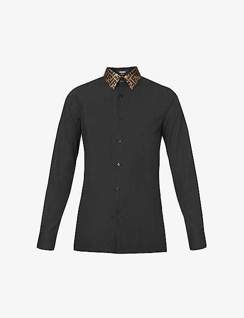 FENDI: Branded-collar regular-fit cotton-poplin shirt
