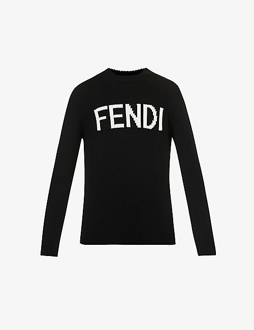 FENDI: Logo-pattern crewneck wool-knit jumper