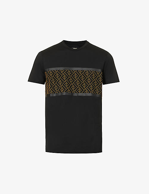 FENDI: Brand-print ribbed-trim cotton-jersey T-shirt