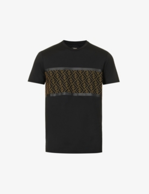 FENDI Brand print ribbed trim cotton jersey T shirt Selfridges