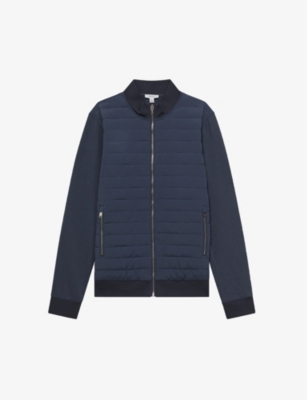 Shop Reiss Men's Airforce Blue Flintoff Quilted Cotton-blend Jacket