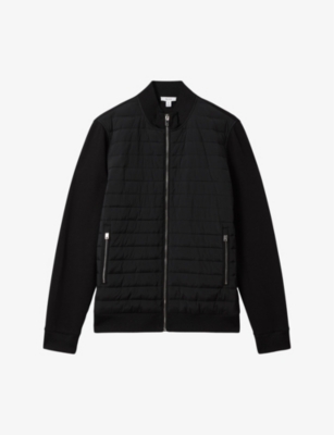 Shop Reiss Men's Black Flintoff Quilted Cotton-blend Jacket