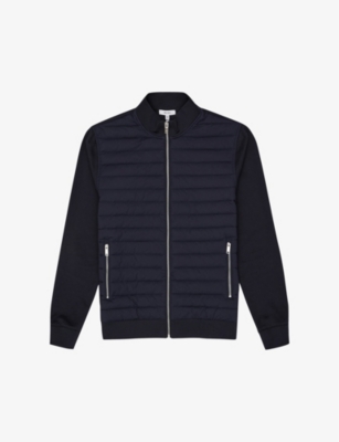 Reiss Mens Navy Flintoff Quilted Cotton-blend Jacket In Navy