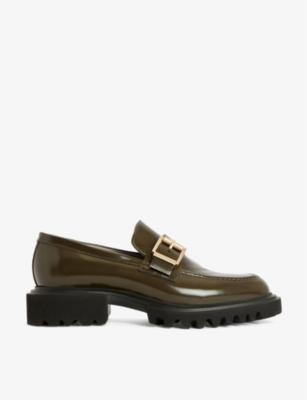 ALLSAINTS: Emily buckle-embellished chunky-sole patent-leather loafers
