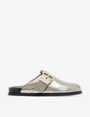 ALLSAINTS: Venus shearling-lined metallic-leather mules