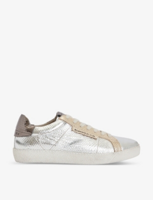ALLSAINTS ALLSAINTS WOMENS SILVER/GOLD SHEER LOGO-EMBOSSED METALLIC-LEATHER LOW-TOP TRAINERS