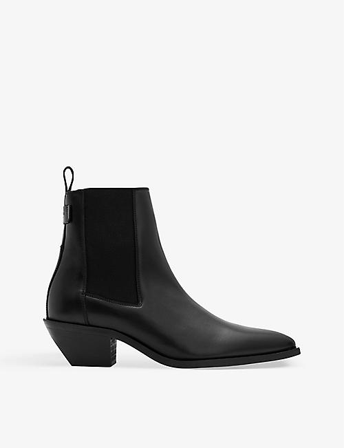 ALLSAINTS: Fox pointed-toe leather heeled ankle boots