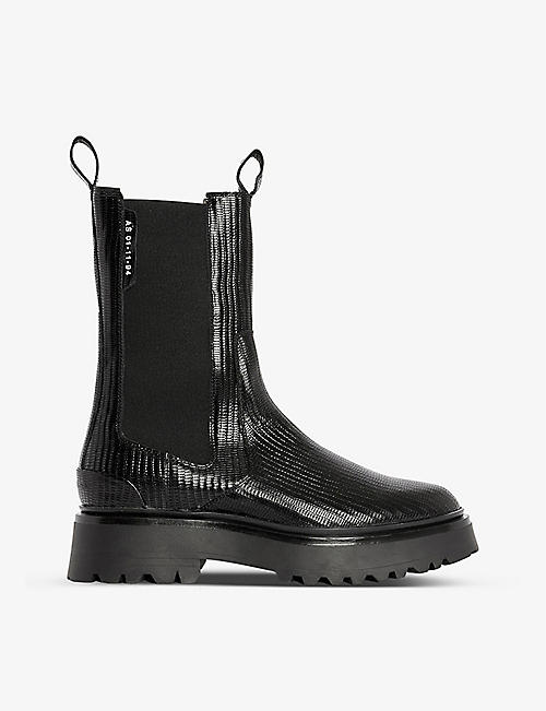 ALLSAINTS: Amber logo-print textured-leather Chelsea boots