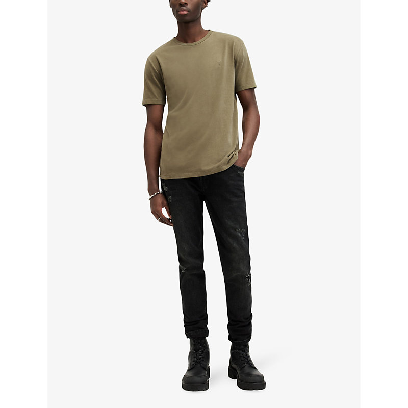 Shop Allsaints Ossage Ramskull-embroidered Cotton T-shirt In Avo Green