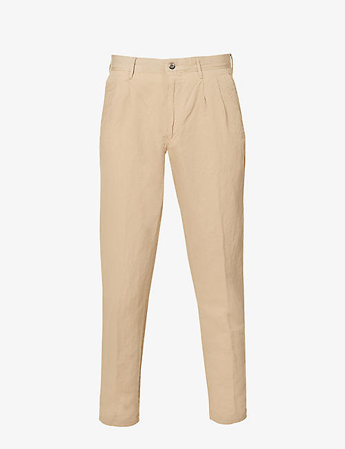 SLOWEAR: Pleated regular-fit straight cotton and linen-blend trousers