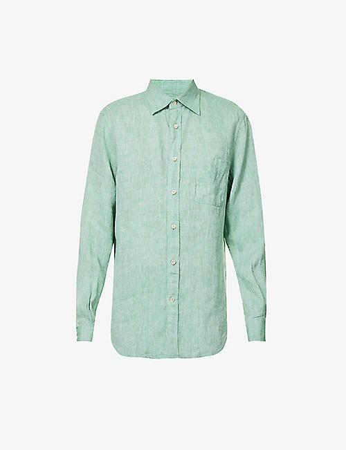 SLOWEAR: Spread-collar regular-fit linen shirt