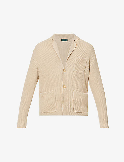 SLOWEAR: Notched-lapel relaxed-fit linen and cotton-blend cardigan