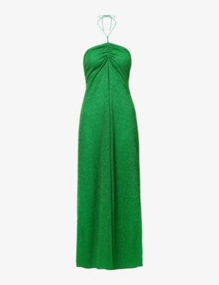 OSEREE: Lumiére metallic ruched slim-fit stretch-woven midi dress