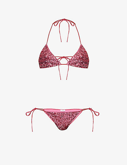 OSEREE: Sequin-embellished mid-rise bikini set