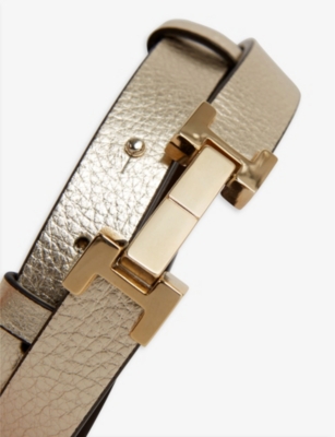 Shop Reiss Women's Gold Hayley Slim Metallic-leather Belt