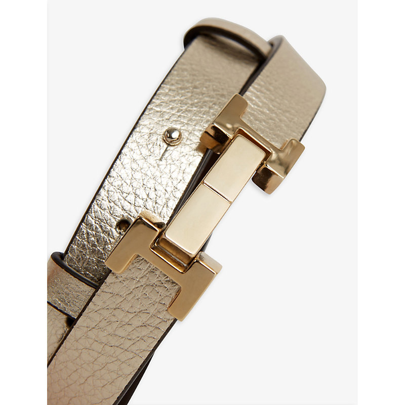 Shop Reiss Women's Gold Hayley Slim Metallic-leather Belt