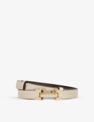 Reiss Womens Gold Hayley Slim Metallic-leather Belt