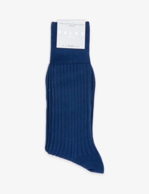 FALKE FALKE MENS ROYAL BLUE NO.13 RIBBED COTTON-BLEND SOCKS,65963099