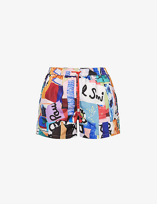 PAUL SMITH: Collage-print recycled-polyester blend swim shorts