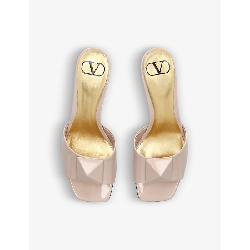 Shop Valentino One Stud Stud-embellished Patent-leather Heeled Sandals In Pale Pink