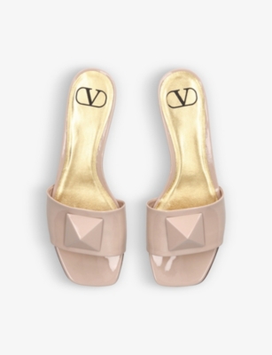 Shop Valentino Garavani Women's Pale Pink One Stud Stud-embellished Patent-leather Sandals