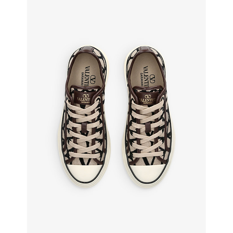 Shop Valentino Vlogo-print Low-top Woven Trainers In Blk/other