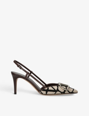 Valentino Toile Iconographe Slingback With Metal Vlogo Signature Detail In Black