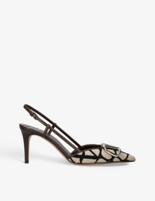 Valentino Garavani Vlogo 80 Graphic-print Leather Slingback Courts In Black