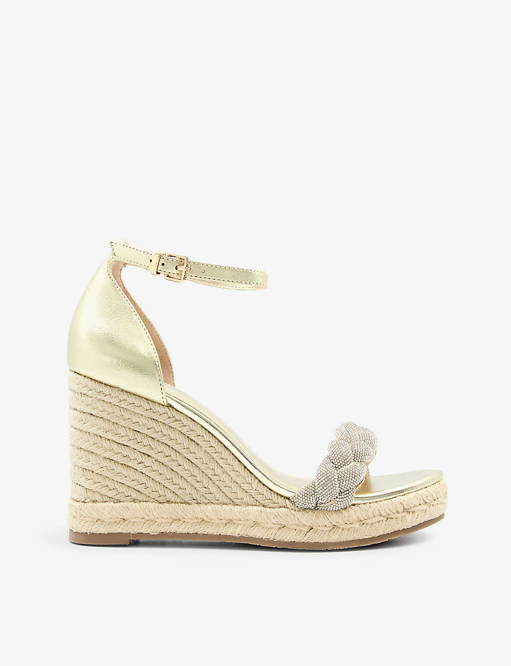 Dune Womens Gold-leather Kingdom Embellished Metallic Leather Wedges In Monochrome