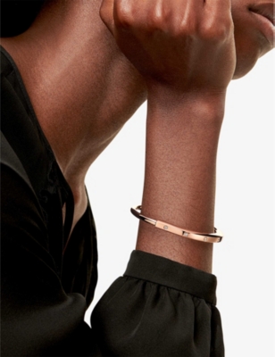 Shop Tiffany & Co Women's Rose Gold Lock 18ct Rose-gold And 0.31ct Diamond Bangle Bracelet