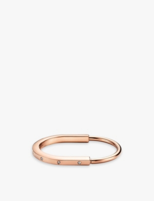 Tiffany & Co Women's Rose Gold Lock 18ct Rose-gold And 0.31ct Diamond Bangle Bracelet