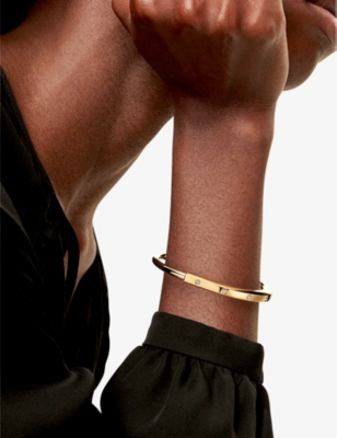 Shop Tiffany & Co Womens Yellow Gold Lock 18ct Yellow-gold And 0.31ct Diamond Bangle Bracelet