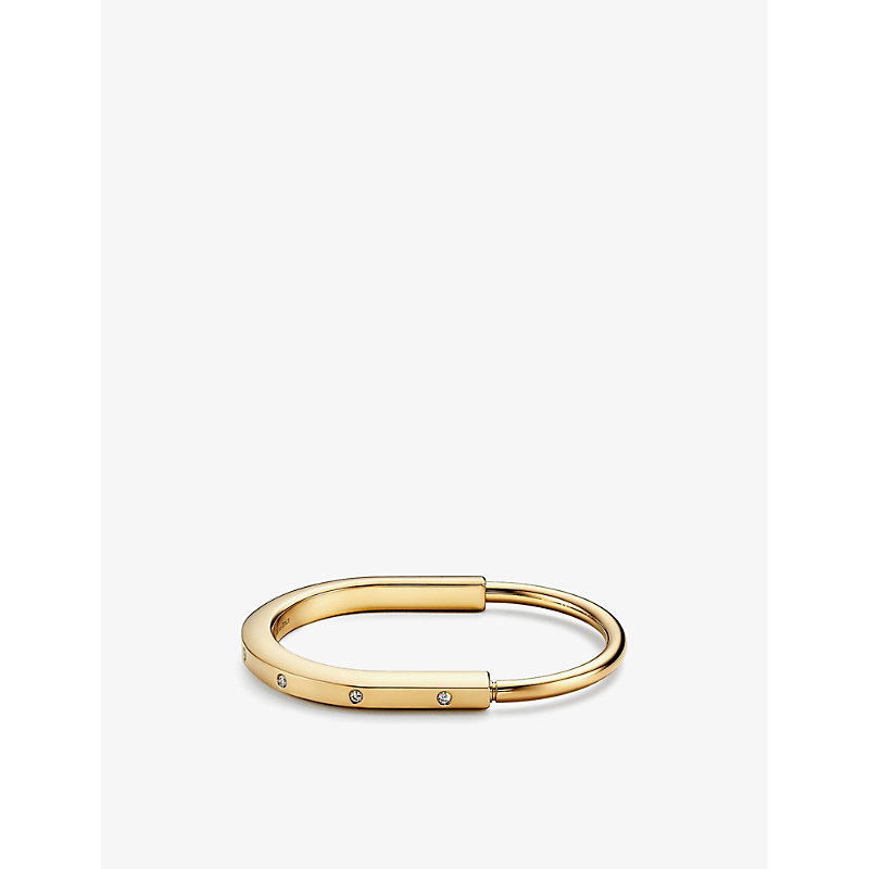 Tiffany & Co Womens Yellow Gold Lock 18ct Yellow-gold And 0.31ct Diamond Bangle Bracelet
