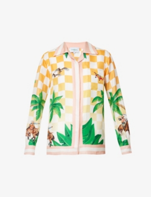 Casablanca Cuban Collar Silk Long Sleeve Shirt In Tennis Club Icon