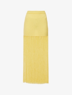 CASABLANCA CASABLANCA WOMENS YELLOW FRINGED HIGH-WAISTED KNITTED MIDI SKIRT,65982182