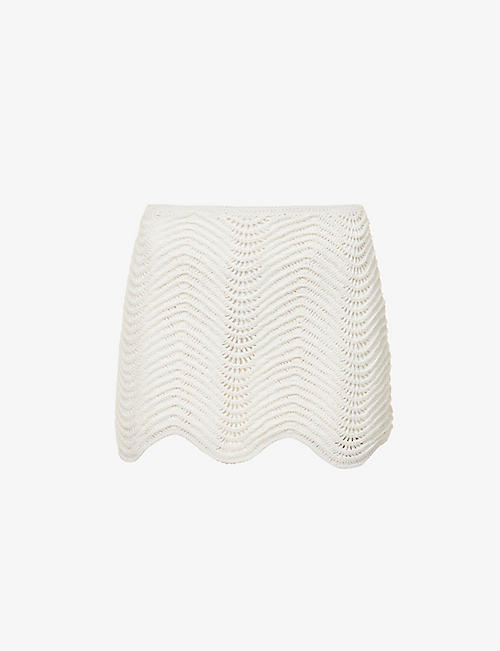 CASABLANCA: Wavy high-waist cotton-crochet mini skirt