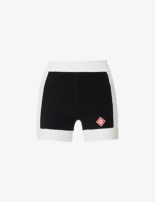 CASABLANCA: Logo-embroidered high-rise stretch-woven shorts
