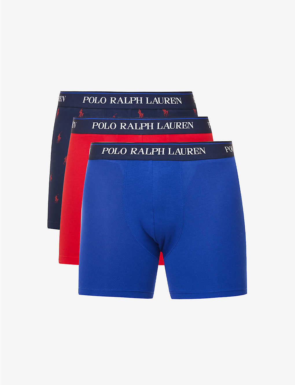 Polo Ralph Lauren Pack Of Three Logo-embroidered Stretch-cotton Trunks In Royal/navy Aopp/red