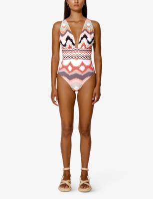 Watercolor Print One Piece Swim Dress, Swimsuits