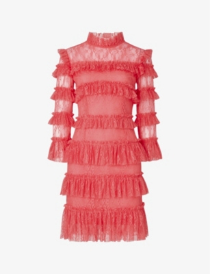 MALINA: Carmine ruffle-trim woven mini dress