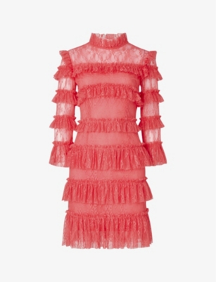 By Malina Womens Coral Carmine Ruffle-trim Woven Mini Dress
